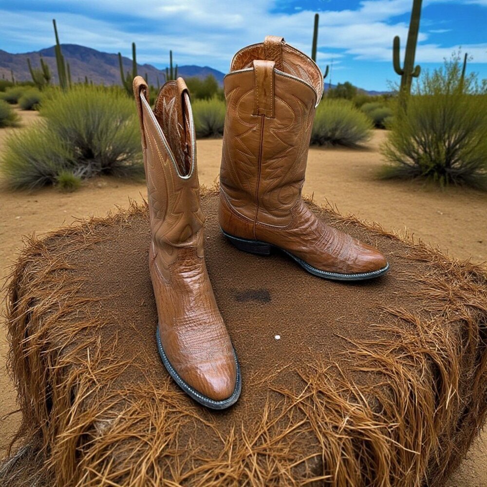 Brahma Men's Brown Leather Western Cowboy Boots Size 8B Mens Women's 9-9.5